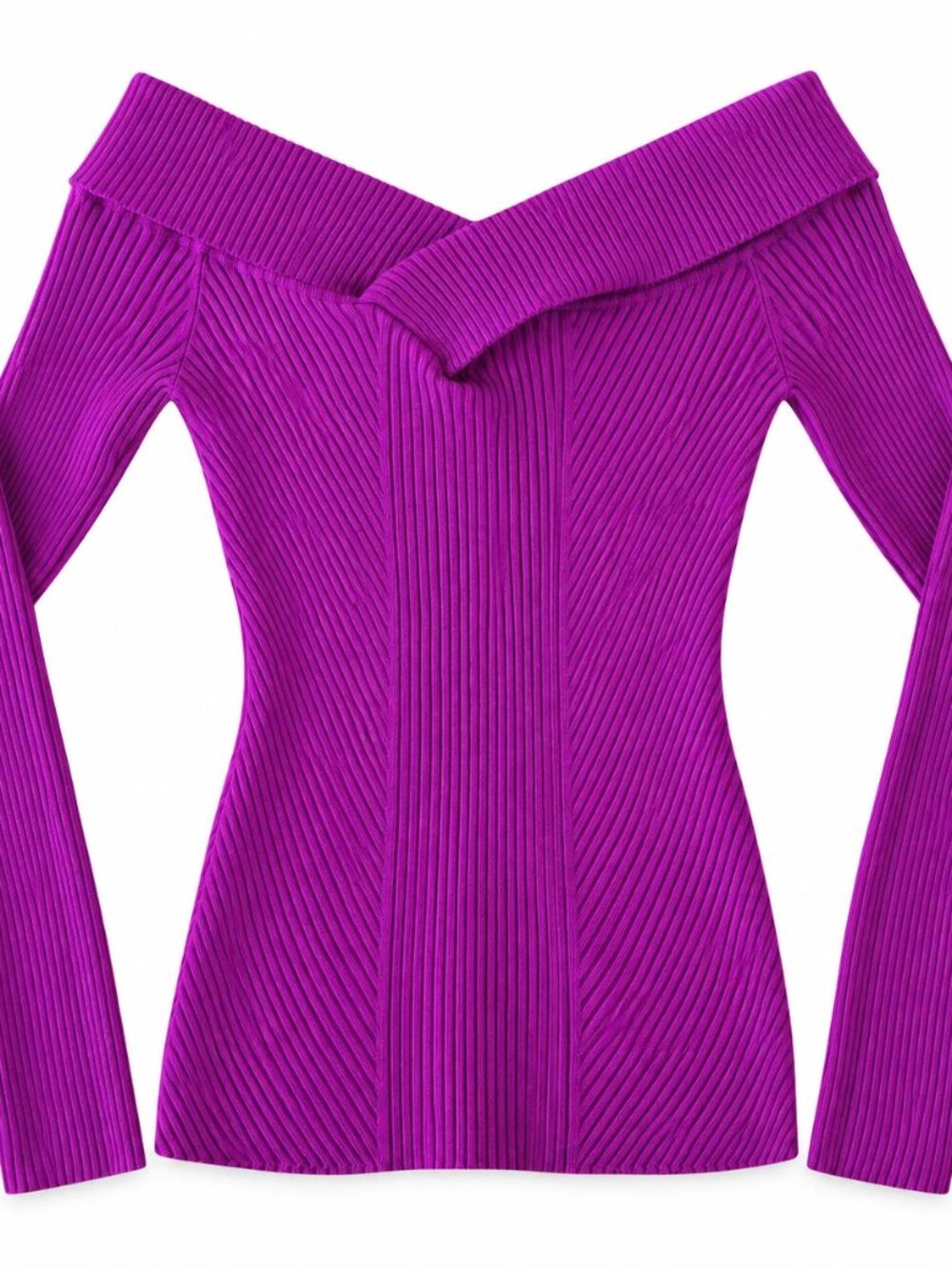 Candies Womens Small Purple Ribbed Off Shoulder Sweater Top Long Sleeve
